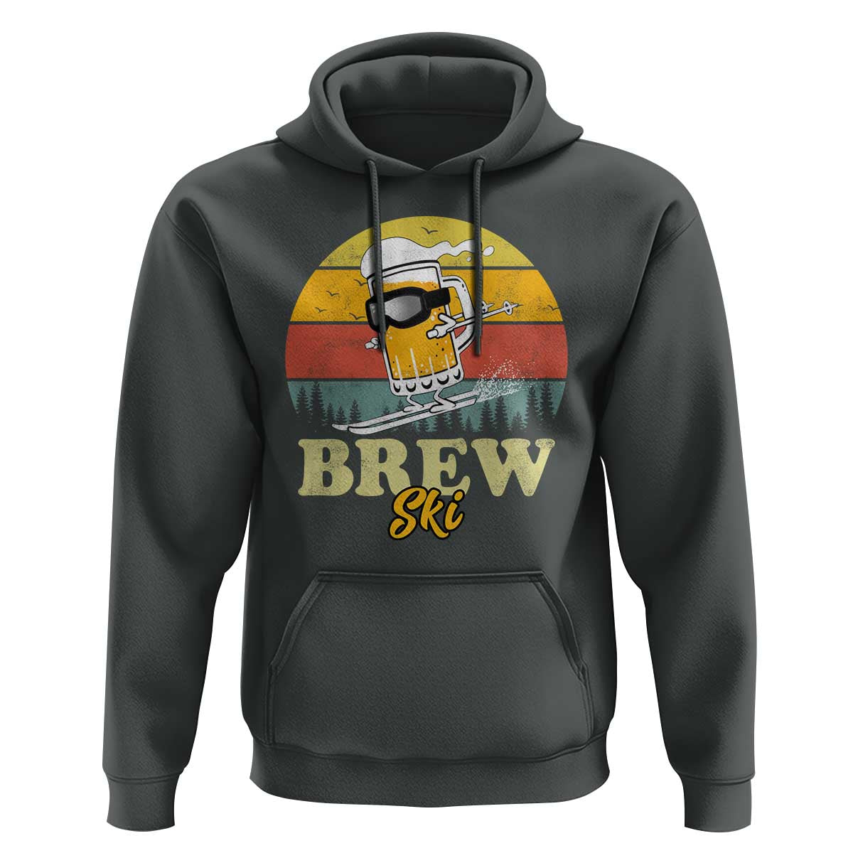 Brewski Skiing Beer Hoodie Funny Skiing Skier Ski Vacation Retro Sunset - Wonder Print Shop
