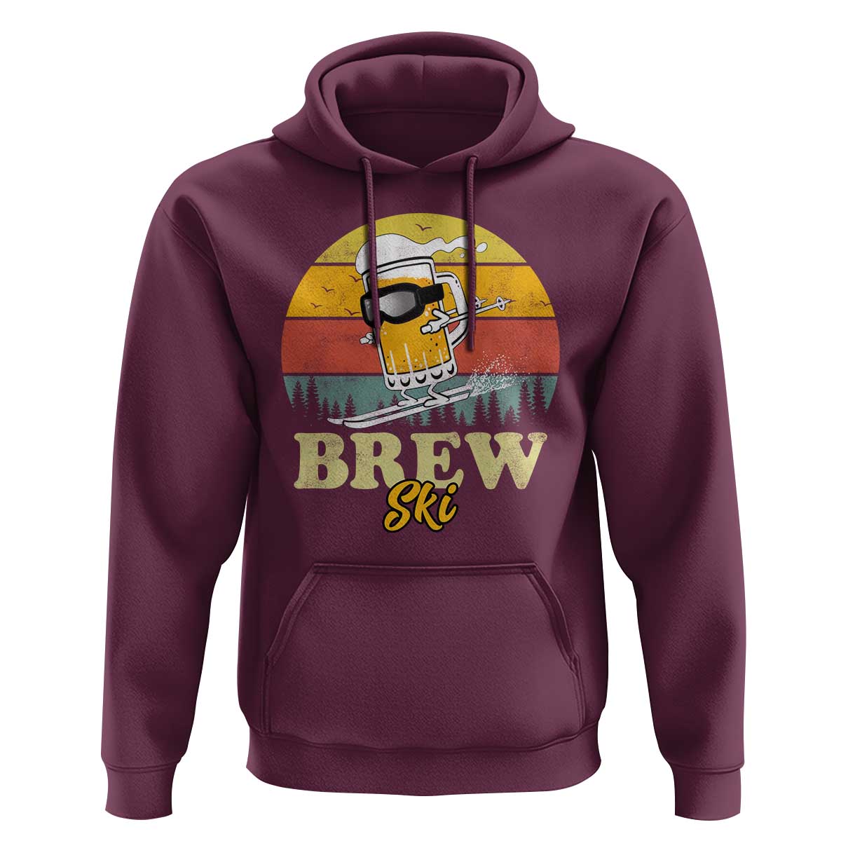Brewski Skiing Beer Hoodie Funny Skiing Skier Ski Vacation Retro Sunset - Wonder Print Shop