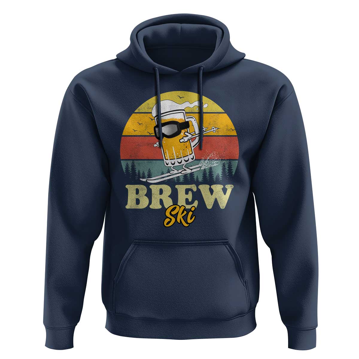 Brewski Skiing Beer Hoodie Funny Skiing Skier Ski Vacation Retro Sunset - Wonder Print Shop
