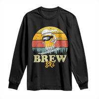 Brewski Skiing Beer Long Sleeve Shirt Funny Skiing Skier Ski Vacation Retro Sunset - Wonder Print Shop