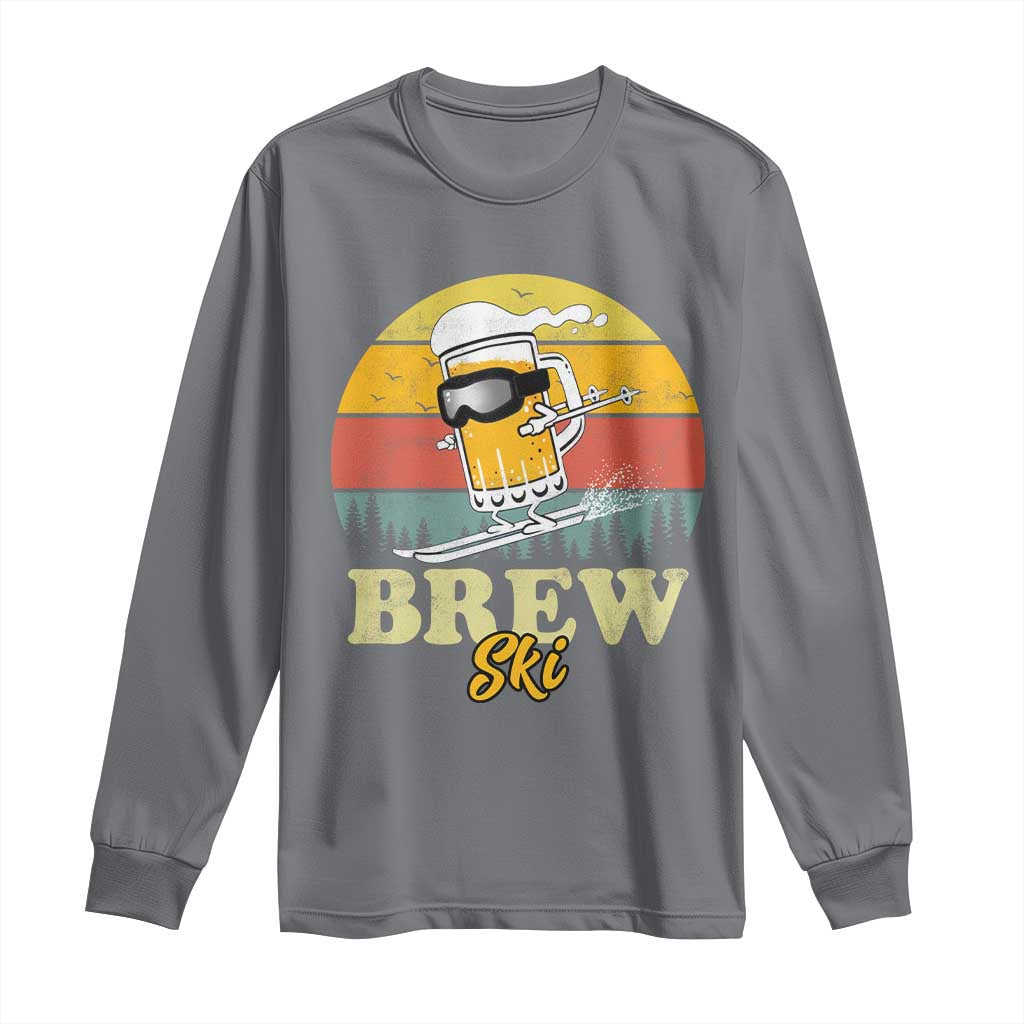 Brewski Skiing Beer Long Sleeve Shirt Funny Skiing Skier Ski Vacation Retro Sunset - Wonder Print Shop