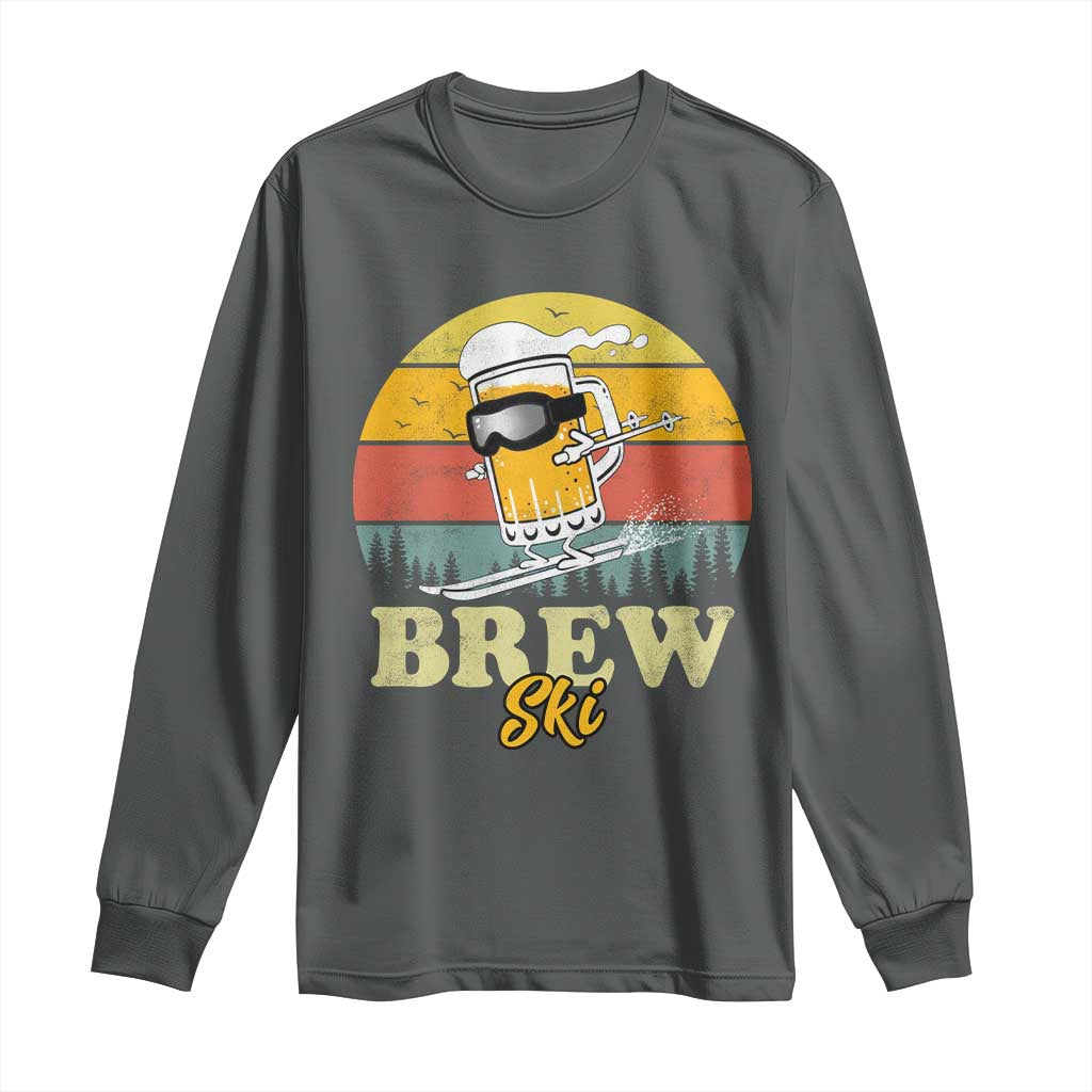 Brewski Skiing Beer Long Sleeve Shirt Funny Skiing Skier Ski Vacation Retro Sunset - Wonder Print Shop