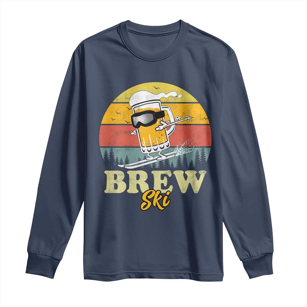 Brewski Skiing Beer Long Sleeve Shirt Funny Skiing Skier Ski Vacation Retro Sunset - Wonder Print Shop