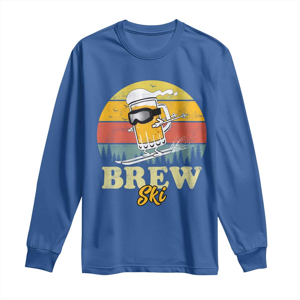 Brewski Skiing Beer Long Sleeve Shirt Funny Skiing Skier Ski Vacation Retro Sunset - Wonder Print Shop