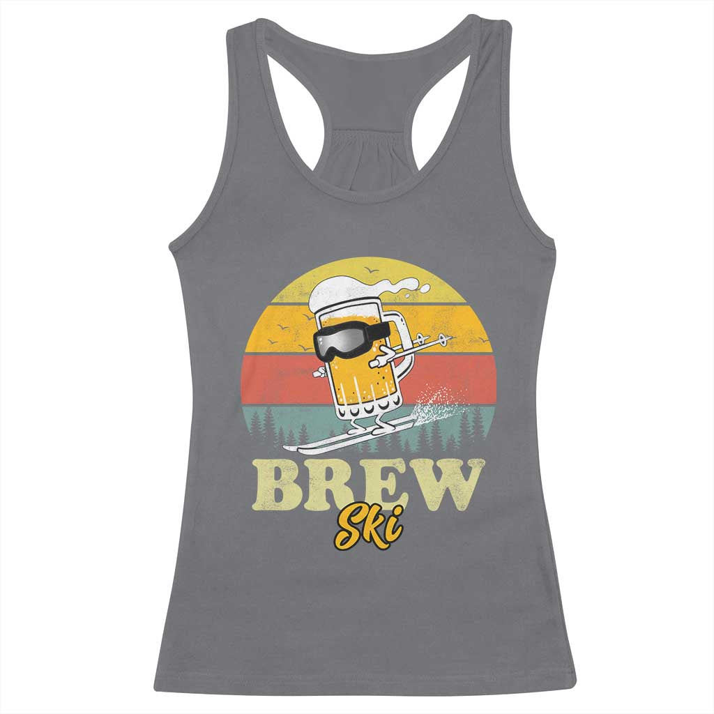 Brewski Skiing Beer Racerback Tank Top Funny Skiing Skier Ski Vacation Retro Sunset - Wonder Print Shop