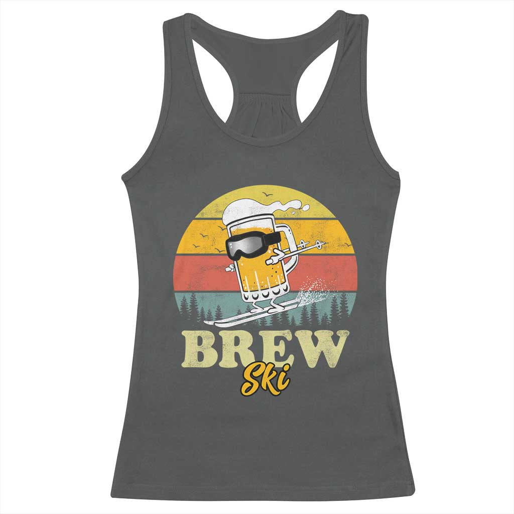 Brewski Skiing Beer Racerback Tank Top Funny Skiing Skier Ski Vacation Retro Sunset - Wonder Print Shop