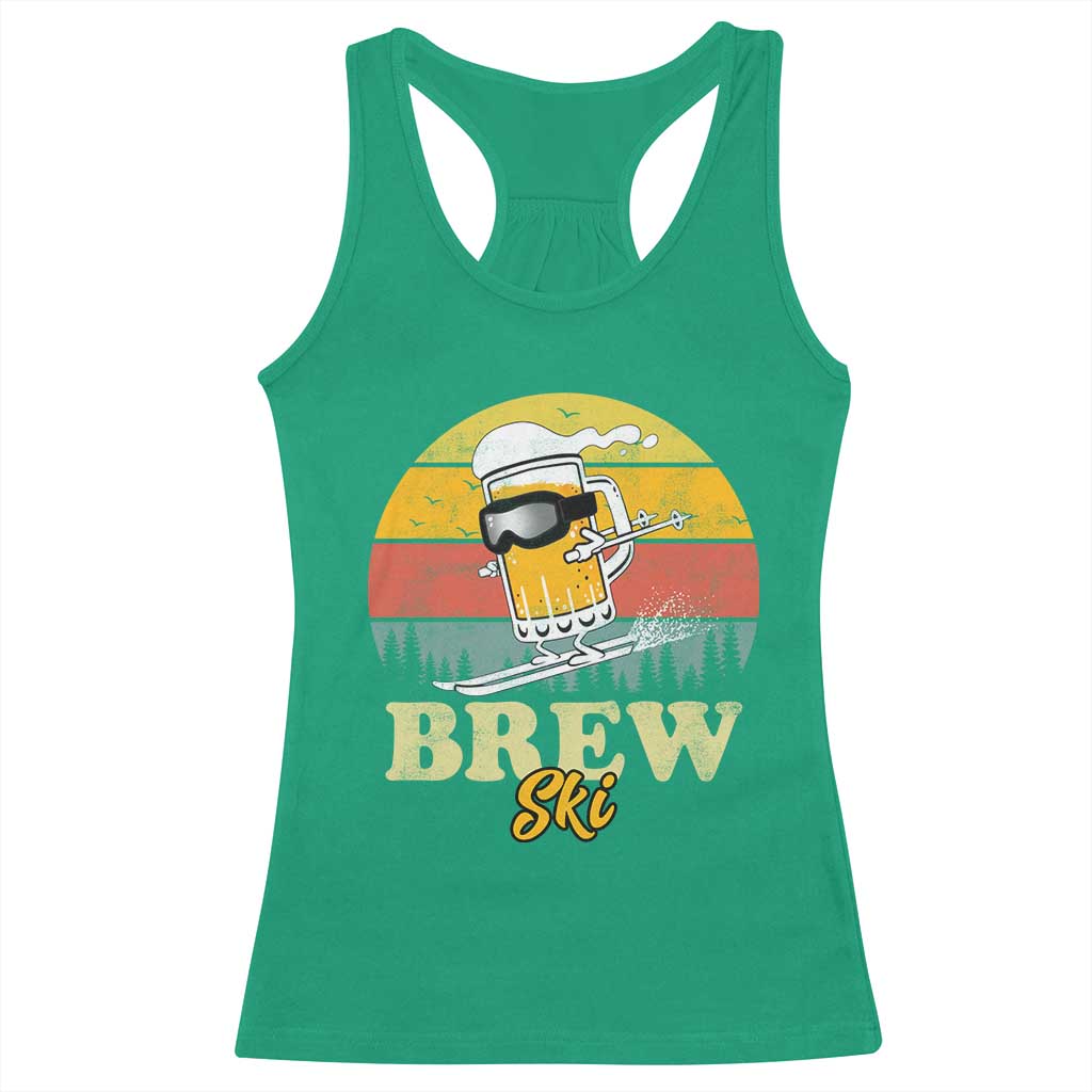 Brewski Skiing Beer Racerback Tank Top Funny Skiing Skier Ski Vacation Retro Sunset - Wonder Print Shop