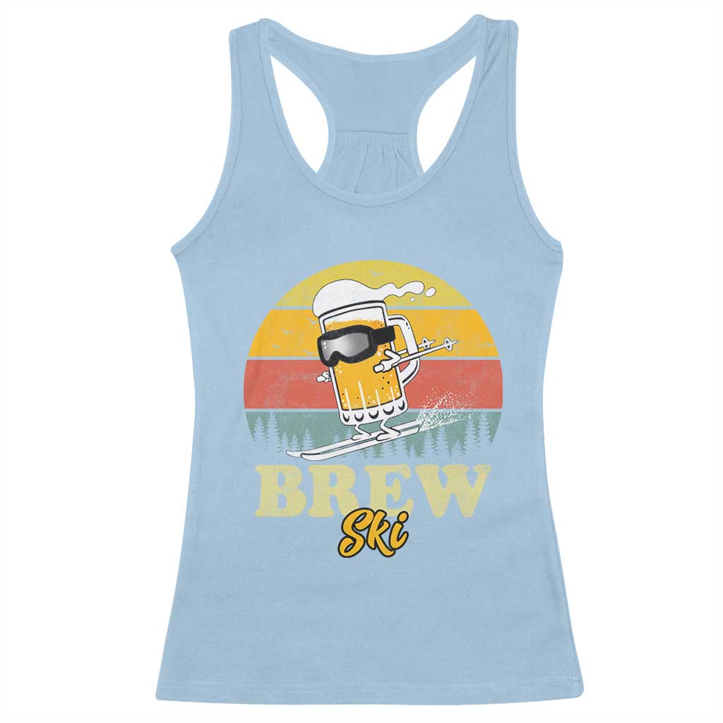 Brewski Skiing Beer Racerback Tank Top Funny Skiing Skier Ski Vacation Retro Sunset - Wonder Print Shop