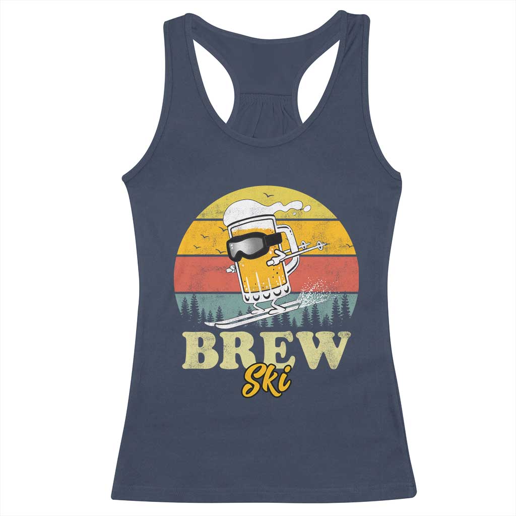 Brewski Skiing Beer Racerback Tank Top Funny Skiing Skier Ski Vacation Retro Sunset - Wonder Print Shop