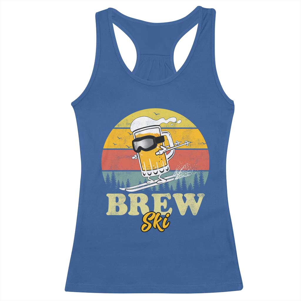 Brewski Skiing Beer Racerback Tank Top Funny Skiing Skier Ski Vacation Retro Sunset - Wonder Print Shop