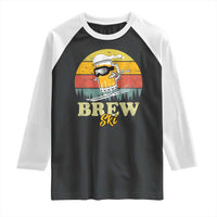 Brewski Skiing Beer Raglan Shirt Funny Skiing Skier Ski Vacation Retro Sunset - Wonder Print Shop