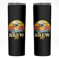 Brewski Skiing Beer Skinny Tumbler Funny Skiing Skier Ski Vacation Retro Sunset - Wonder Print Shop
