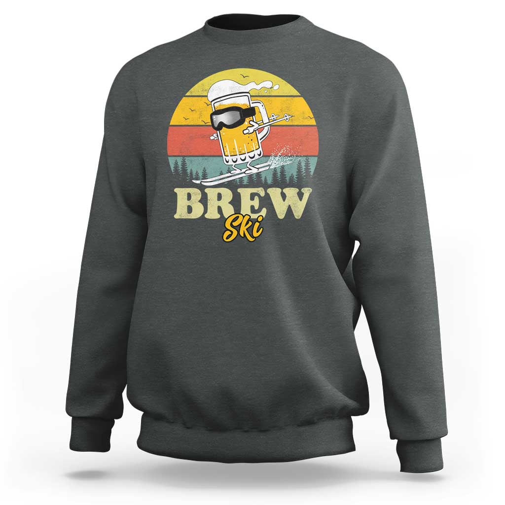 Brewski Skiing Beer Sweatshirt Funny Skiing Skier Ski Vacation Retro Sunset - Wonder Print Shop
