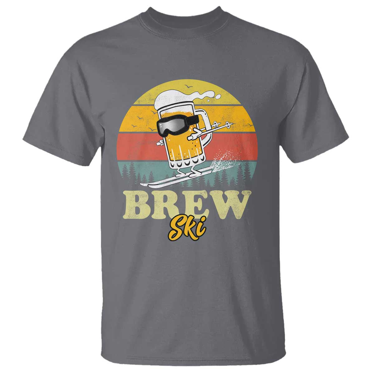 Brewski Skiing Beer T Shirt Funny Skiing Skier Ski Vacation Retro Sunset - Wonder Print Shop