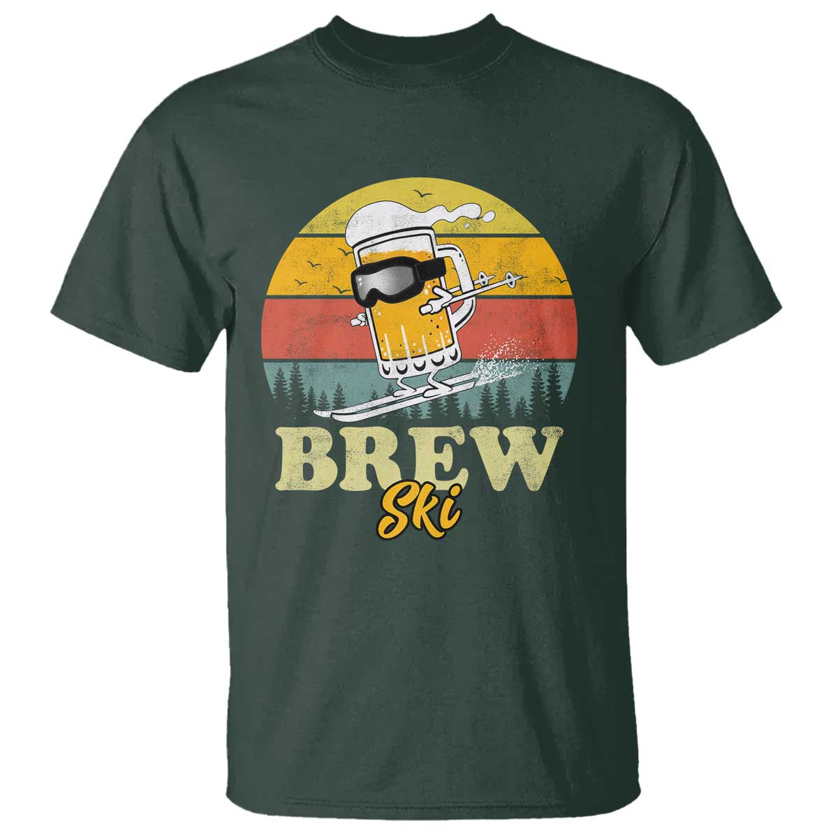 Brewski Skiing Beer T Shirt Funny Skiing Skier Ski Vacation Retro Sunset - Wonder Print Shop