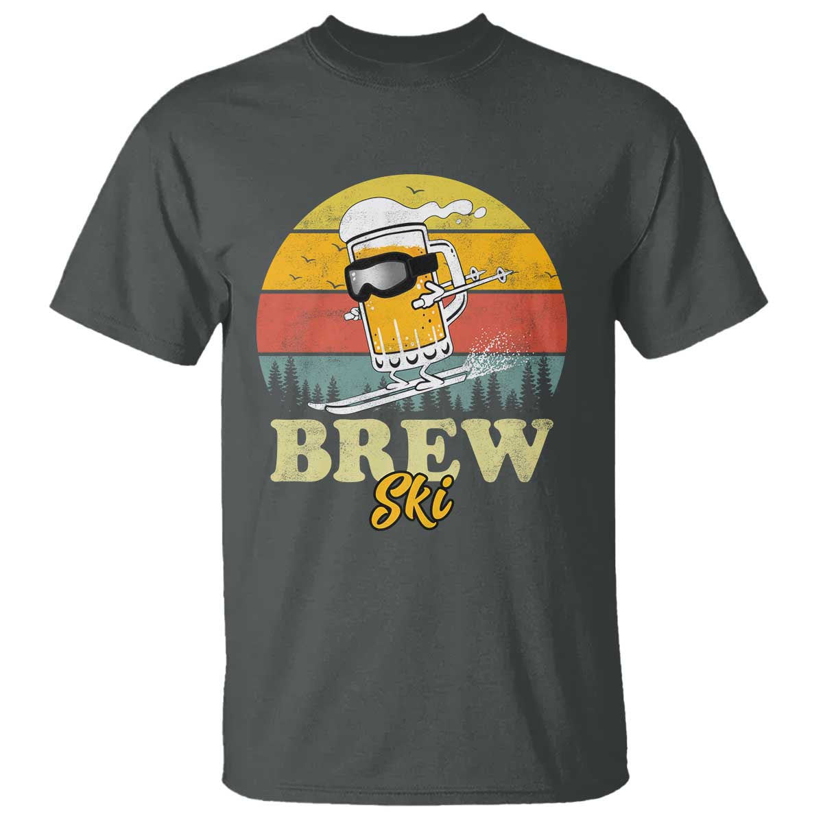 Brewski Skiing Beer T Shirt Funny Skiing Skier Ski Vacation Retro Sunset - Wonder Print Shop