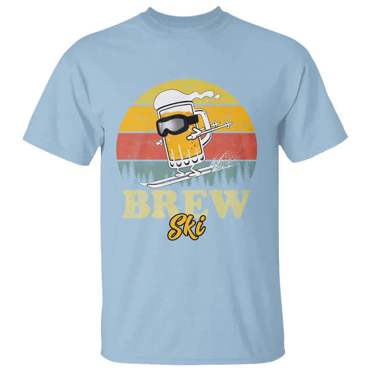 Brewski Skiing Beer T Shirt Funny Skiing Skier Ski Vacation Retro Sunset - Wonder Print Shop