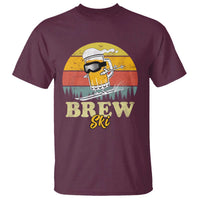 Brewski Skiing Beer T Shirt Funny Skiing Skier Ski Vacation Retro Sunset - Wonder Print Shop