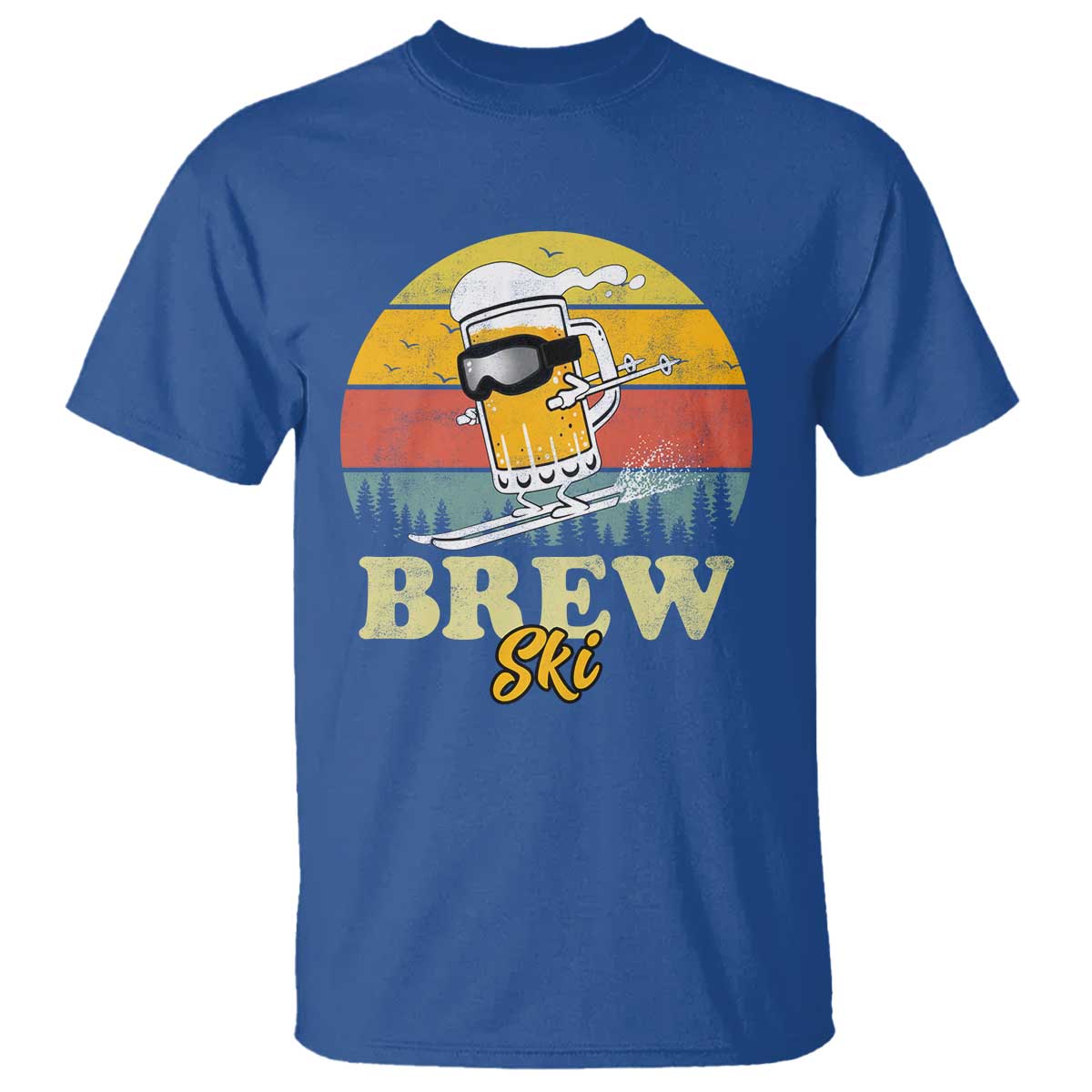 Brewski Skiing Beer T Shirt Funny Skiing Skier Ski Vacation Retro Sunset - Wonder Print Shop