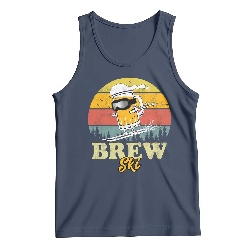 Brewski Skiing Beer Tank Top Funny Skiing Skier Ski Vacation Retro Sunset - Wonder Print Shop