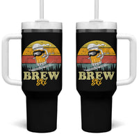 Brewski Skiing Beer Tumbler With Handle Funny Skiing Skier Ski Vacation Retro Sunset - Wonder Print Shop