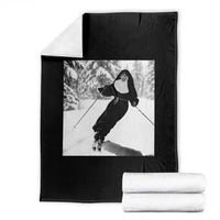 Funny Skiing Nun Graphics Photo Skier Winter Sport Throw Blanket - Wonder Print Shop