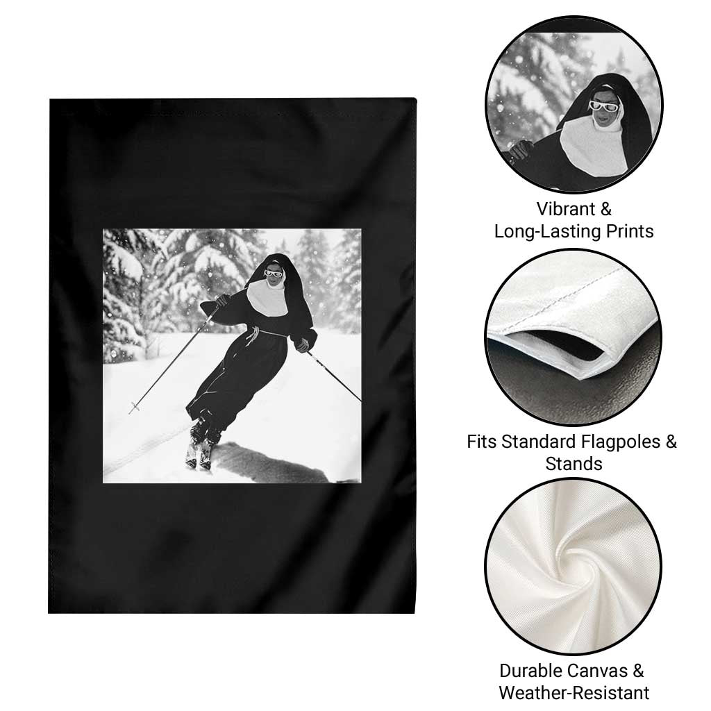 Funny Skiing Nun Graphics Photo Skier Winter Sport Garden Flag - Wonder Print Shop