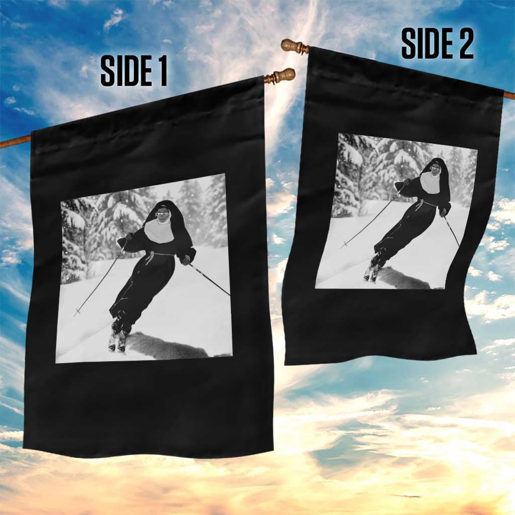 Funny Skiing Nun Graphics Photo Skier Winter Sport Garden Flag - Wonder Print Shop