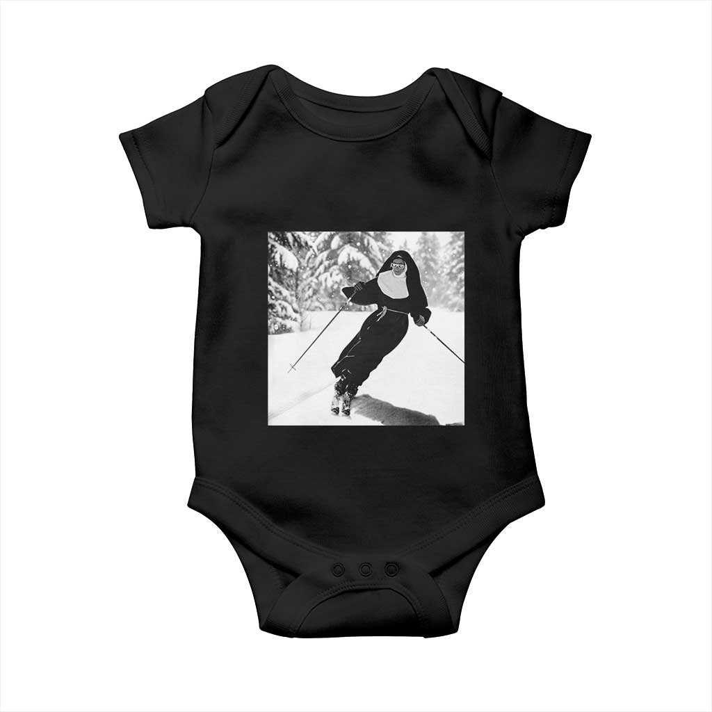 Funny Skiing Nun Graphics Photo Skier Winter Sport Baby Onesie - Wonder Print Shop