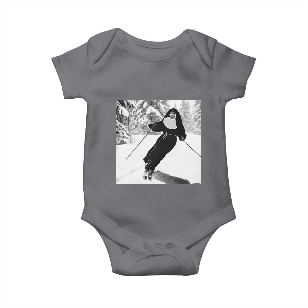 Funny Skiing Nun Graphics Photo Skier Winter Sport Baby Onesie - Wonder Print Shop