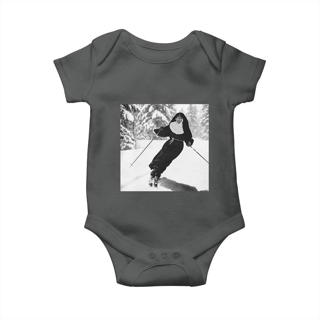 Funny Skiing Nun Graphics Photo Skier Winter Sport Baby Onesie - Wonder Print Shop