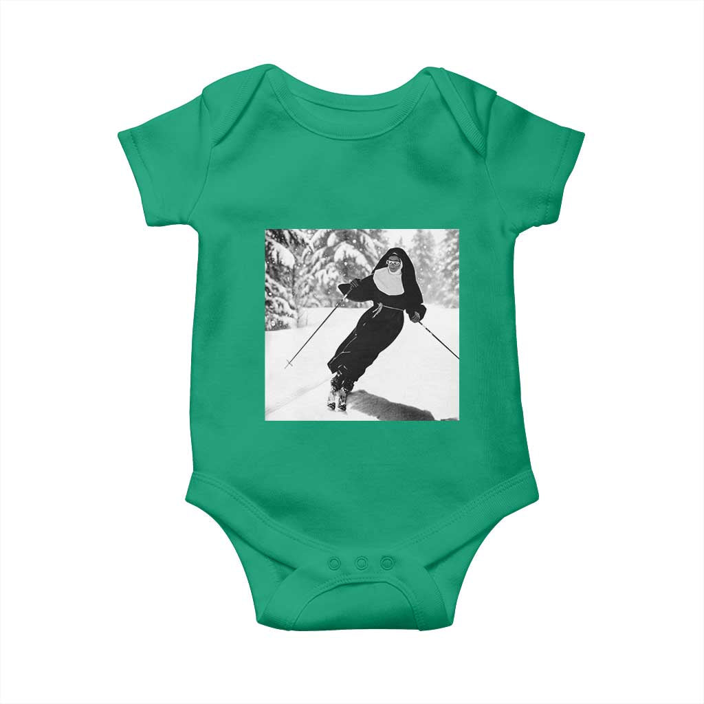 Funny Skiing Nun Graphics Photo Skier Winter Sport Baby Onesie - Wonder Print Shop