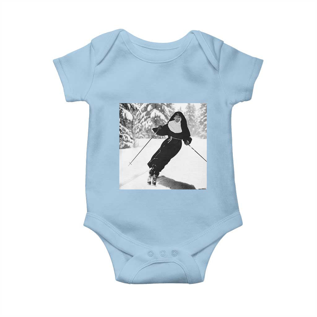 Funny Skiing Nun Graphics Photo Skier Winter Sport Baby Onesie - Wonder Print Shop