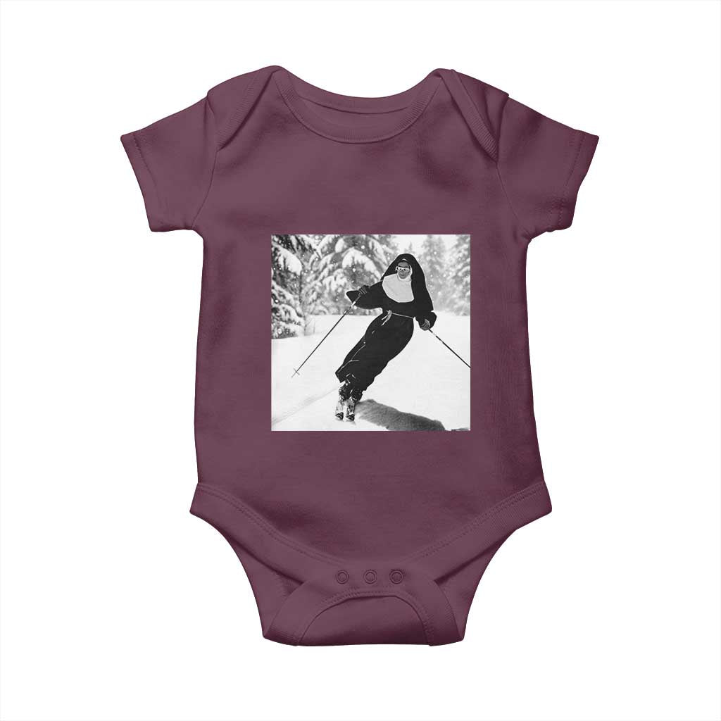 Funny Skiing Nun Graphics Photo Skier Winter Sport Baby Onesie - Wonder Print Shop
