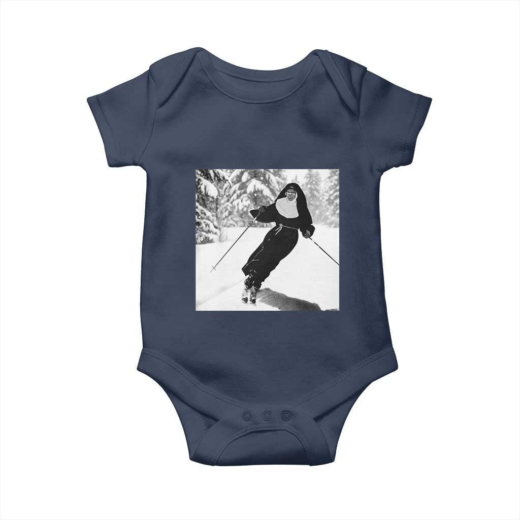 Funny Skiing Nun Graphics Photo Skier Winter Sport Baby Onesie - Wonder Print Shop