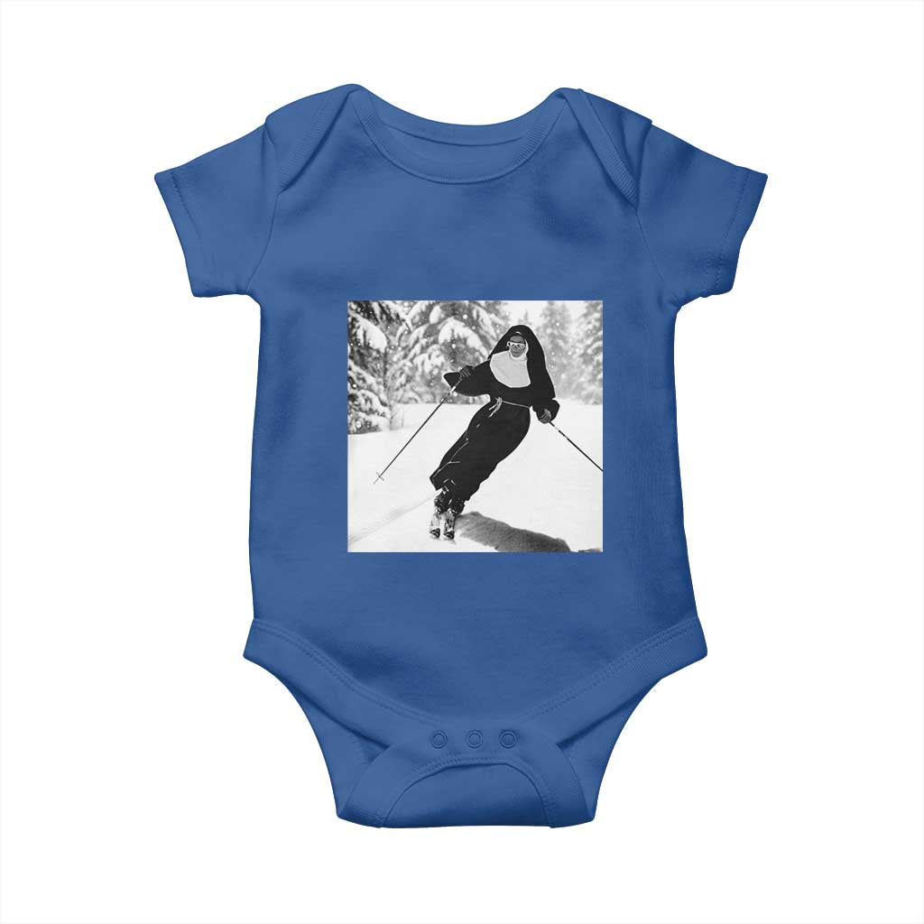 Funny Skiing Nun Graphics Photo Skier Winter Sport Baby Onesie - Wonder Print Shop