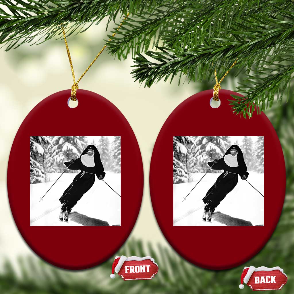 Funny Skiing Nun Graphics Photo Skier Winter Sport Ceramic Ornament - Wonder Print Shop