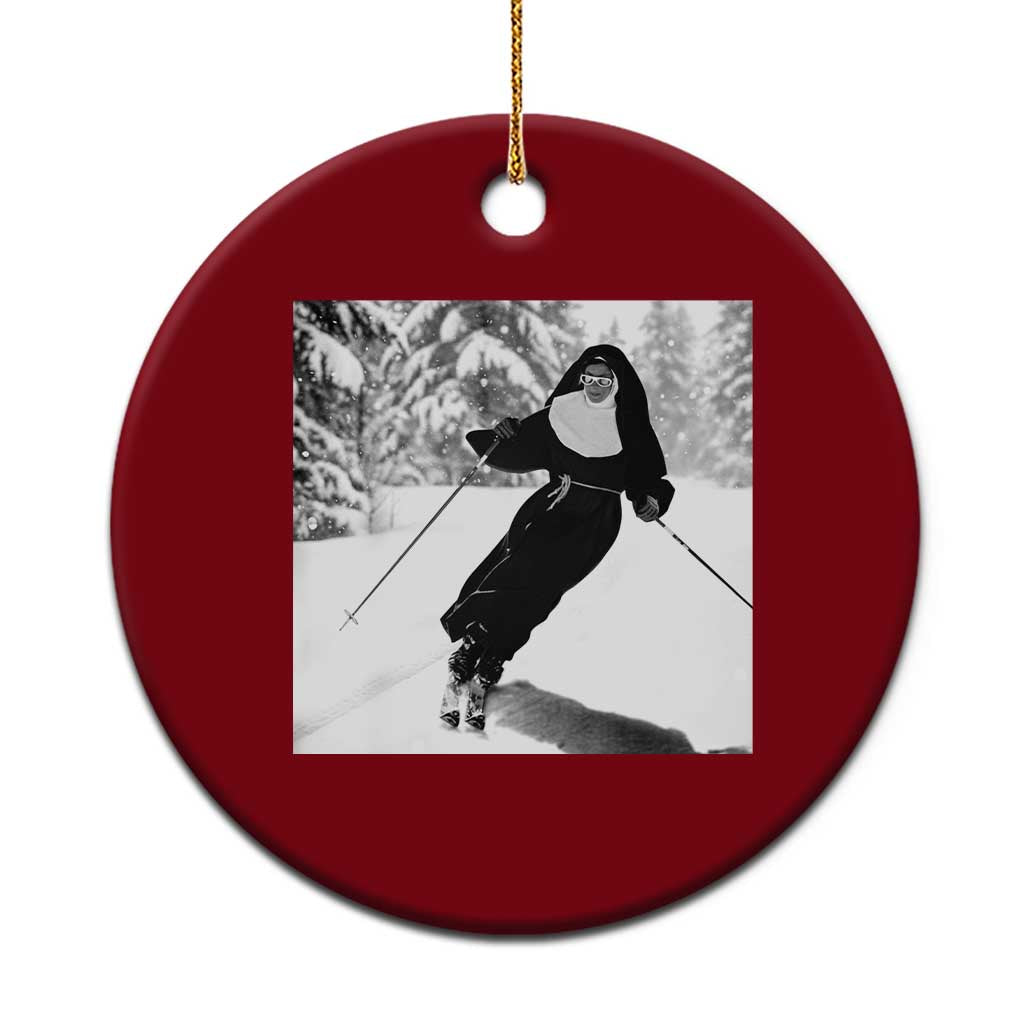 Funny Skiing Nun Graphics Photo Skier Winter Sport Ceramic Ornament - Wonder Print Shop