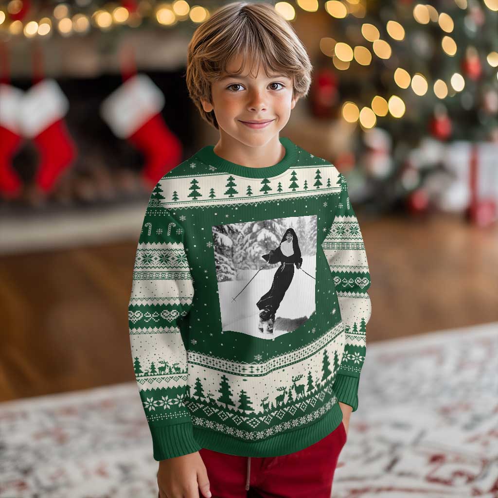 Funny Skiing Nun Graphics Photo Skier Winter Sport Ugly Christmas Sweater - Wonder Print Shop