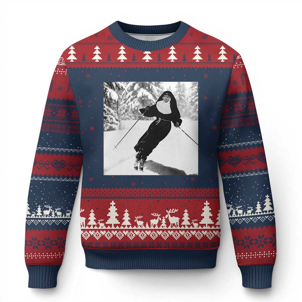 Funny Skiing Nun Graphics Photo Skier Winter Sport Ugly Christmas Sweater - Wonder Print Shop