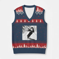 Funny Skiing Nun Graphics Photo Skier Winter Sport V-Neck Knit Sweater Vest - Wonder Print Shop