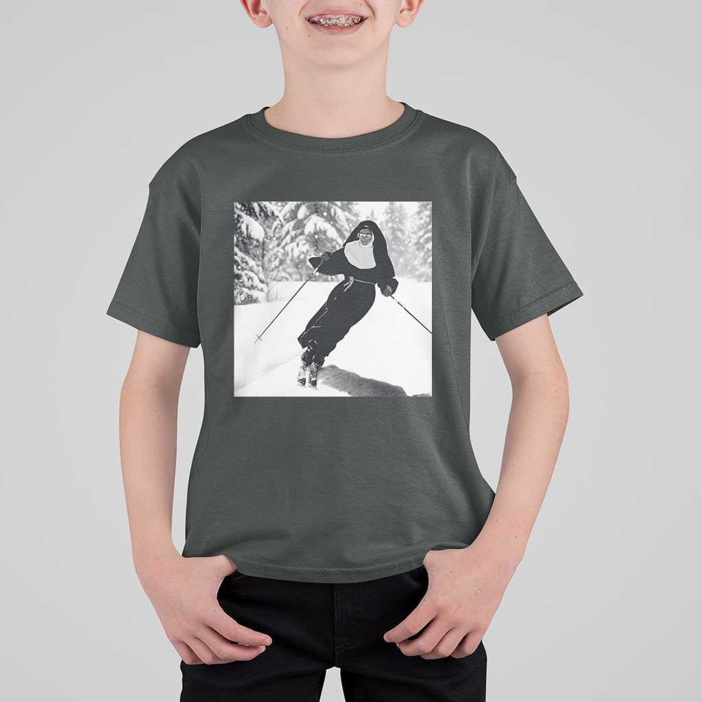 Funny Skiing Nun Graphics Photo Skier Winter Sport T Shirt For Kid - Wonder Print Shop