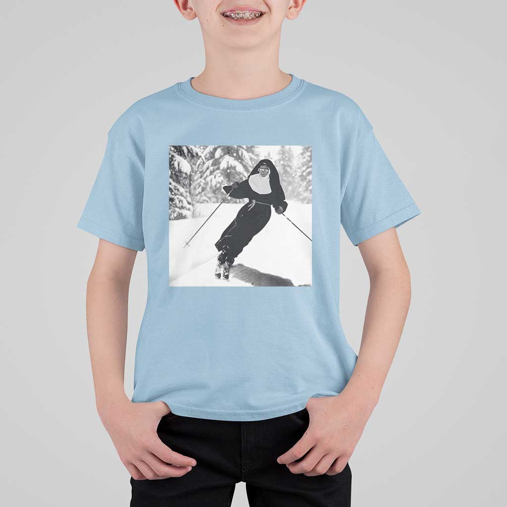 Funny Skiing Nun Graphics Photo Skier Winter Sport T Shirt For Kid - Wonder Print Shop