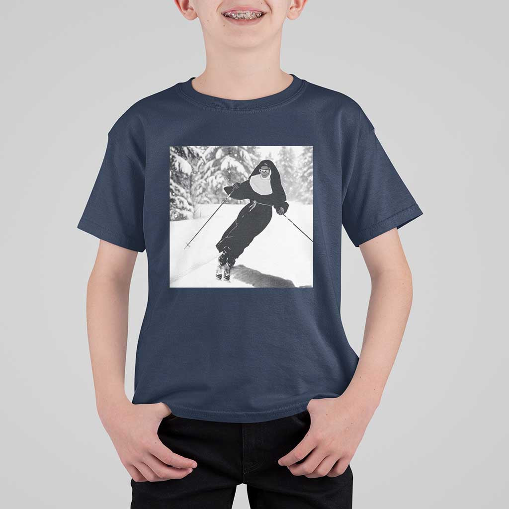 Funny Skiing Nun Graphics Photo Skier Winter Sport T Shirt For Kid - Wonder Print Shop