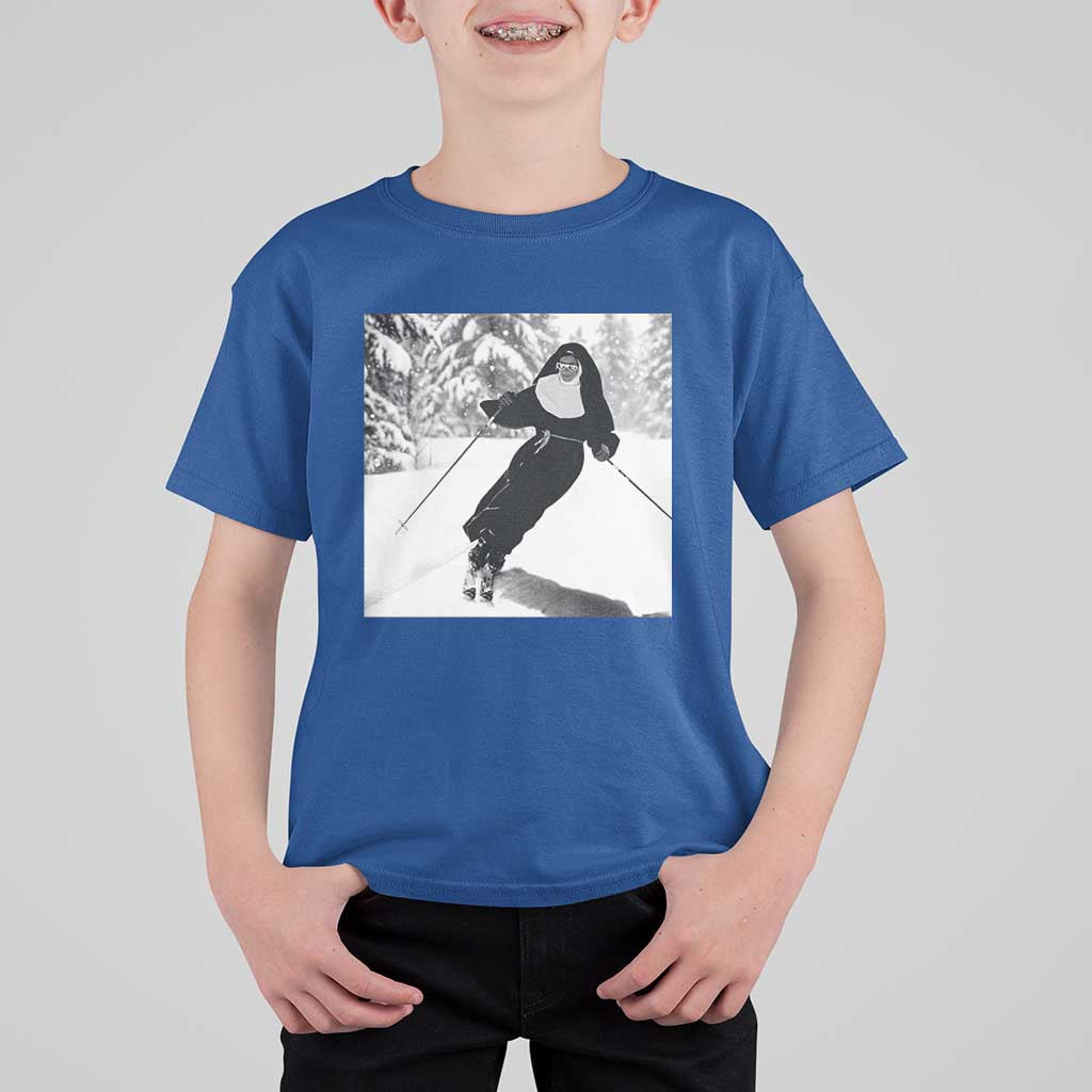 Funny Skiing Nun Graphics Photo Skier Winter Sport T Shirt For Kid - Wonder Print Shop