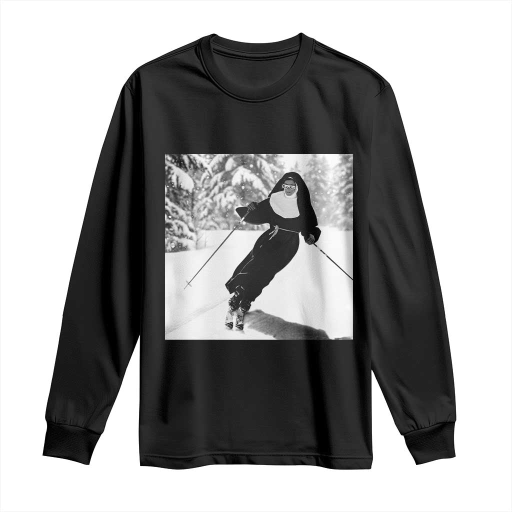 Funny Skiing Nun Graphics Photo Skier Winter Sport Long Sleeve Shirt - Wonder Print Shop