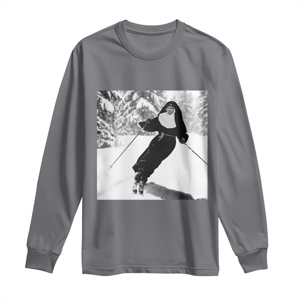 Funny Skiing Nun Graphics Photo Skier Winter Sport Long Sleeve Shirt - Wonder Print Shop