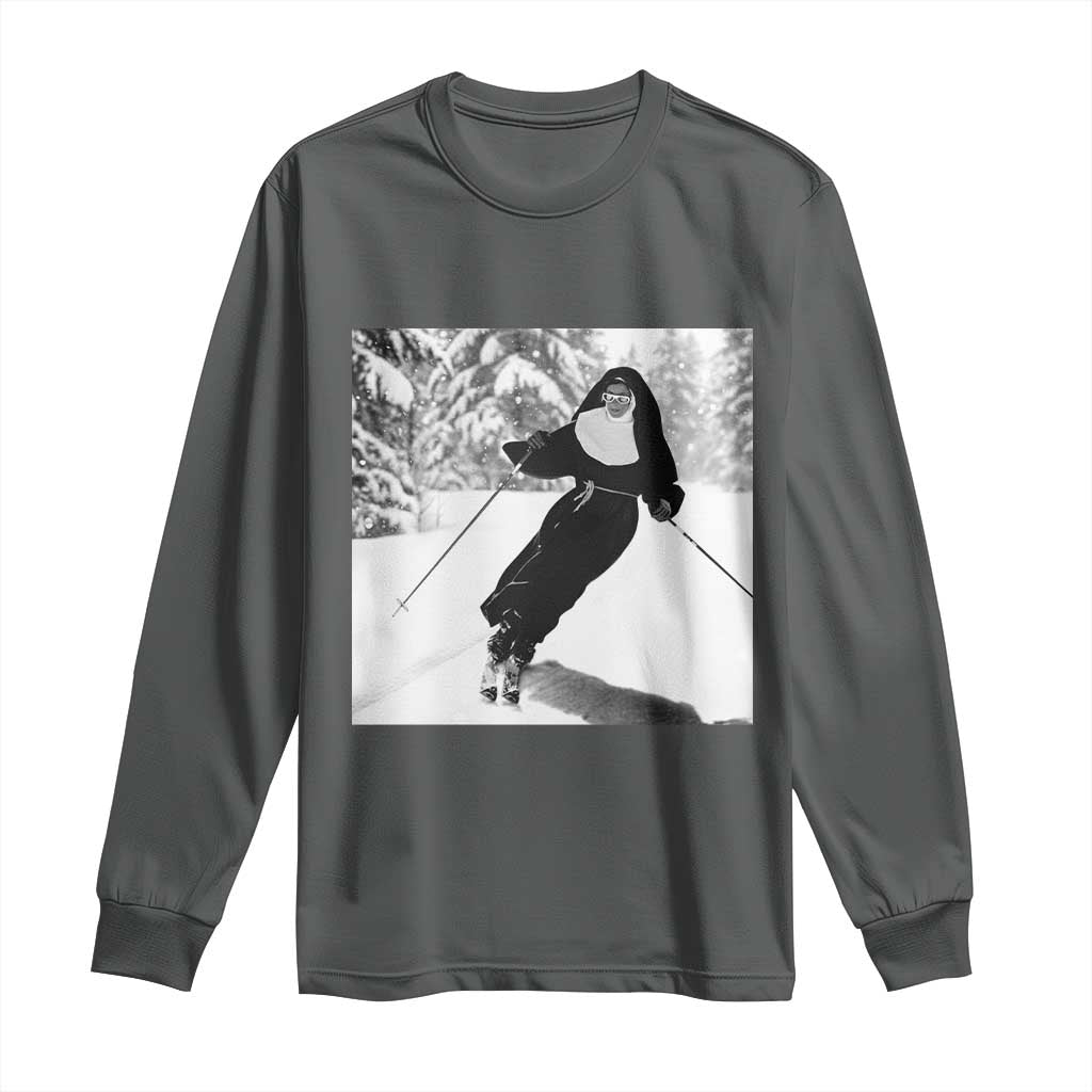 Funny Skiing Nun Graphics Photo Skier Winter Sport Long Sleeve Shirt - Wonder Print Shop