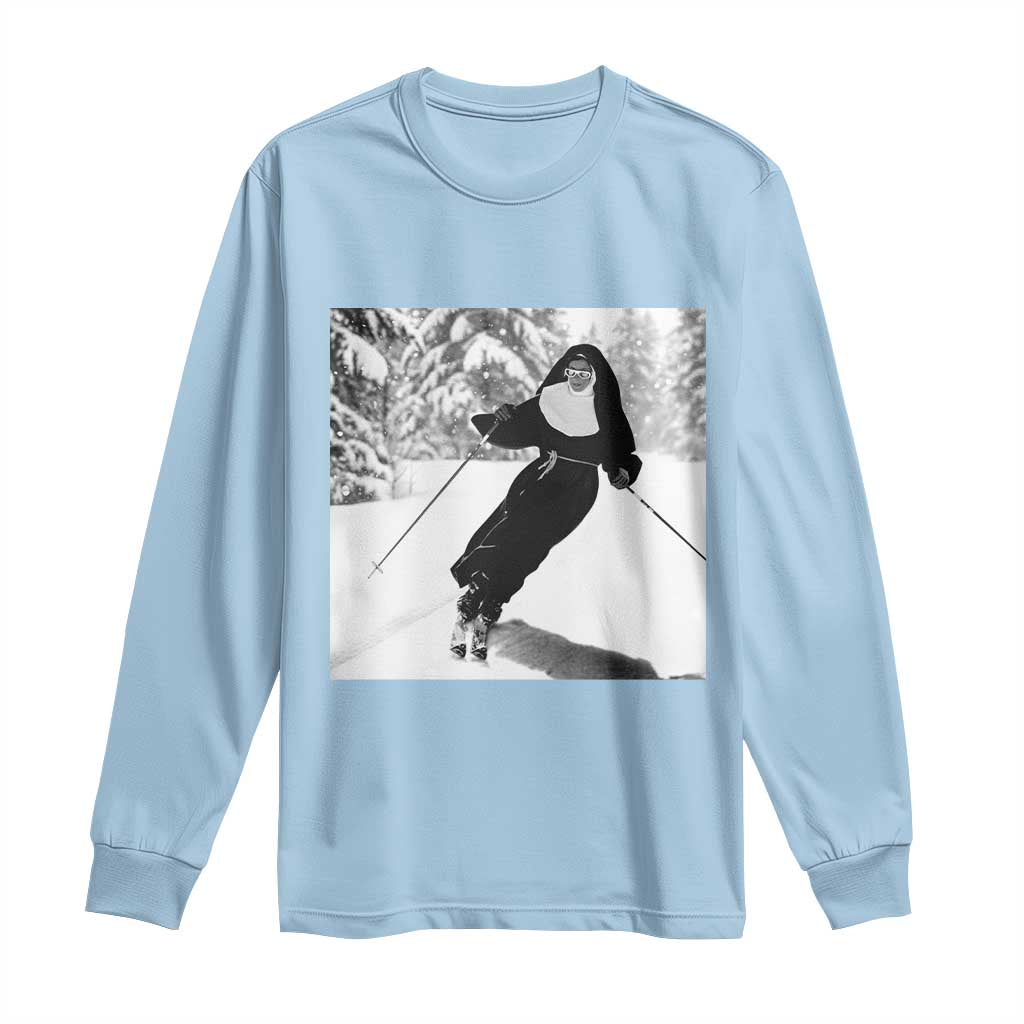 Funny Skiing Nun Graphics Photo Skier Winter Sport Long Sleeve Shirt - Wonder Print Shop