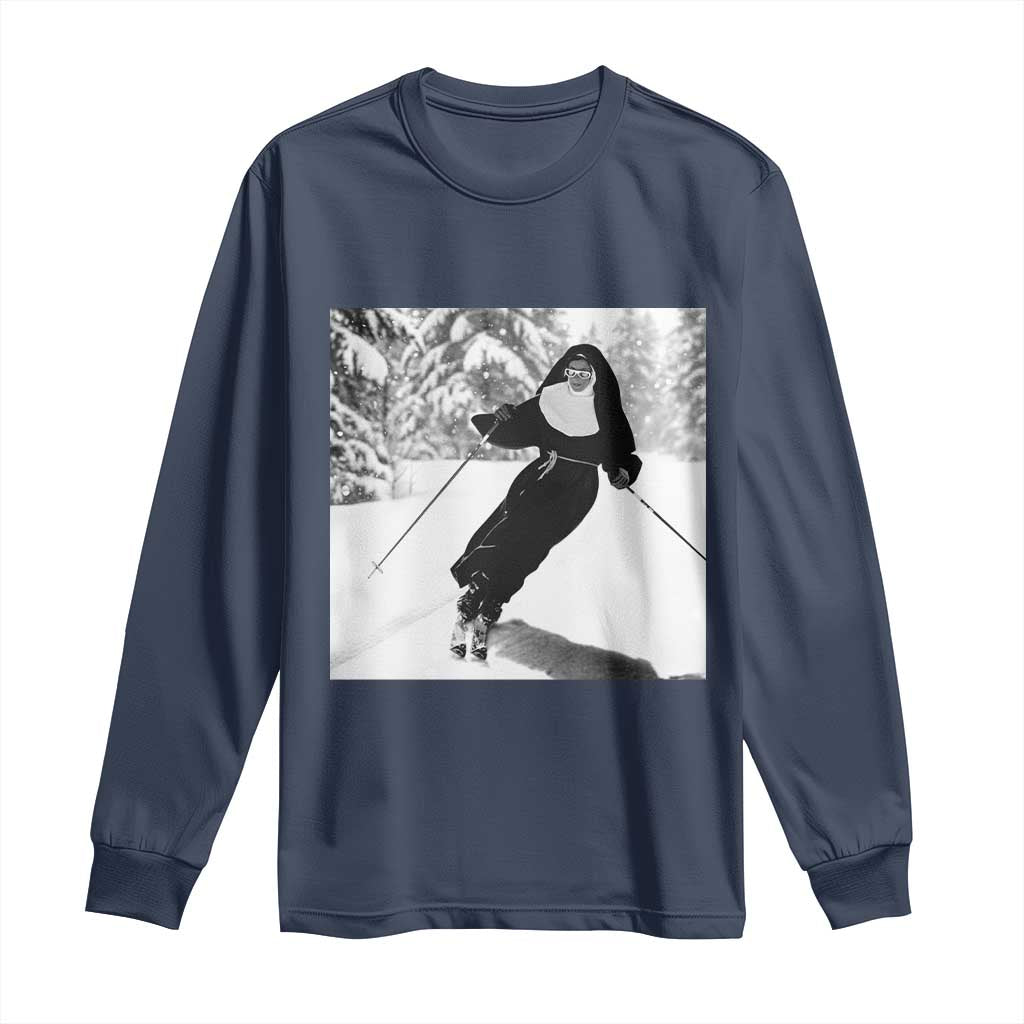 Funny Skiing Nun Graphics Photo Skier Winter Sport Long Sleeve Shirt - Wonder Print Shop